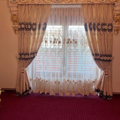 Draperie 4 metri catifea turcoaz 3D brodată, Perdea 5 metri tull brodată 3D